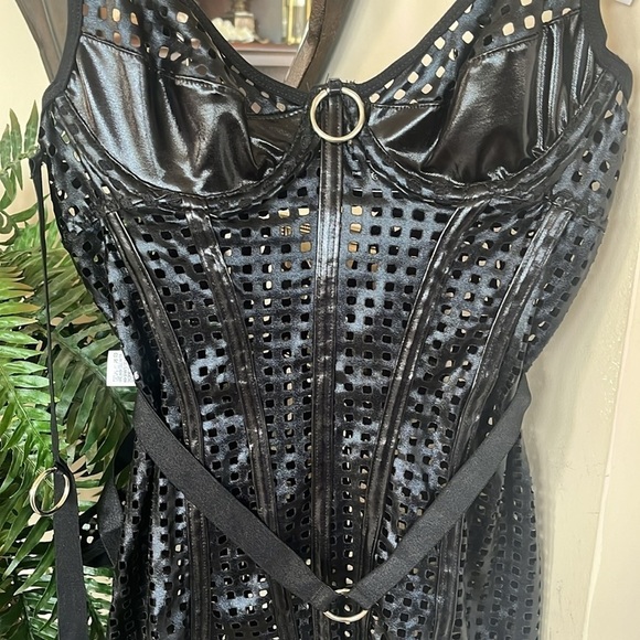 Brand New Escante Black Bondage Lingerie Thong Panty Collar Tight Cut Out - Picture 4 of 15